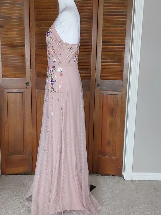 ASOS Dusty Pink Floral Embroidered Dobby Mesh Cami Strap Maxi Dress Sz 8 - Picture 3 of 15